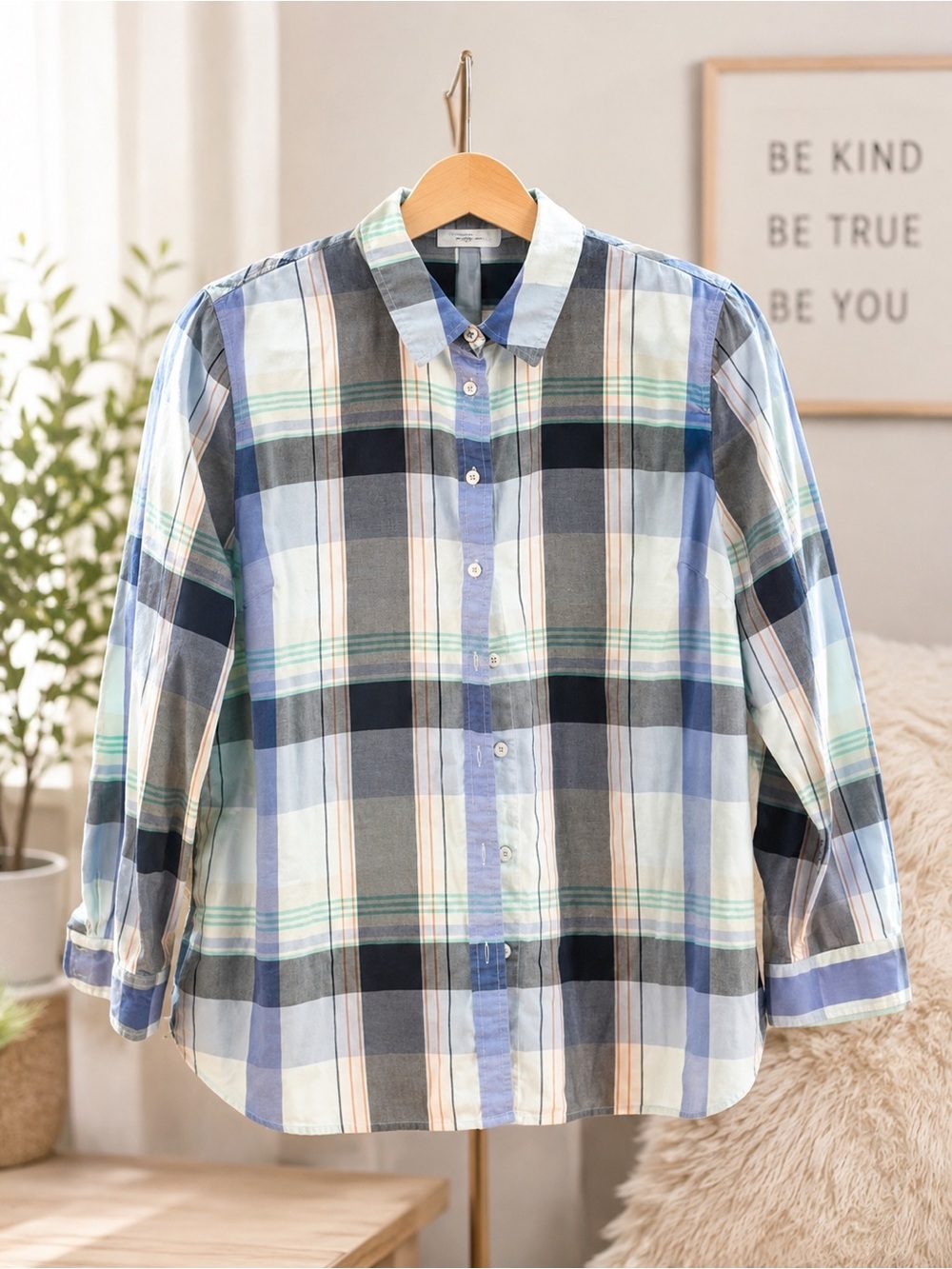 Talbots Petite Plaid Cotton Button-Down Shirt Teen Boy XLp